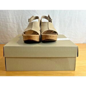 Clarks Women’s Pale Yellow Suede Wedge Sandals | Open Toe Slingback | Cork Wedge